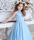 Princess A Line Sky Blue Satin Flower Girl Dress with Bowknot Baby Dress FG1035