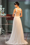 Sheer Back A-Line V-Neck Floor-Length Chiffon Appliques Sleeveless Wedding Dress uk PH66
