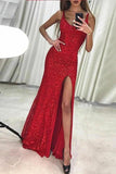 Sexy Sequins Sheath V Neck Prom Dresses With Split, Long Evening Dresses P1386