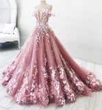 Ball Gown Off the Shoulder V Neck Tulle Lavender Beads Prom Dress Quinceanera Dress P1427