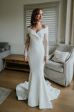 Charming Off the Shoulder Long Sleeves V-Neck Mermaid Wedding Dress Bridal Dress W1194