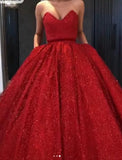 Sparkly Ball Gown Burgundy Strapless Sweetheart Prom Dress Long Quinceanera Dress P1384