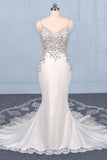 Spaghetti Straps Mermaid Wedding Dress with Lace V-Neck Wedding Dress W1151