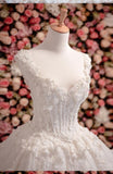 Sweetheart Ball Gown Sleeveless White Tulle Beads Appliques Sweep Train Wedding Dress