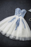 Elegant Sweetheart Tulle Appliques Short Mini A-Line Sweet 16 Dress PM787