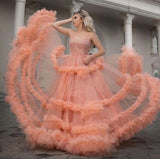 Gorgeous Ball Gown Spaghetti Straps Tulle Ruffles V-Neck Prom Dress with Sequins P1401