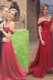 Charming A Line Off-the-Shoulder Ruched Floor Length Red Prom Dress