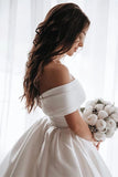 Ball Gown Off the Shoulder Satin White Sweetheart Wedding Dress W1210