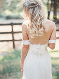 2017 Elegant Off-shoulder Beading Sash Backless White Long Chiffon Wedding Dresses PM174