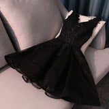 Black V Neck Cute A-Line Appliques Sleeveless Tulle Lace Beading Short Homecoming Dress PM189