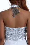 Charming Mermaid Halter Silver Sequins Prom Dress with Appliques P1464