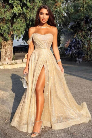 Queen Sweetheart One Shoulder Off the Shoulder Sequins Prom Dresses P1345