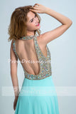 New Arrival Long Chiffon Beading Split Backless Sexy Gown For Teens