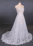 Spaghetti Straps V-Neck Lace Off White Wedding Dress with Criss Cross Bridal Dress W1127