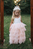 A Line Round Neck Tulle White Straps Flower Girl Dress with Lace Baby Dress FG1011