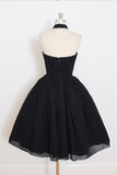 Black Chiffon Halter Homecoming Dress Short Prom Dress