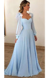 Blue Long Sleeves Sweetheart Prom Dresses, A Line Long Evening Dresses uk PW307