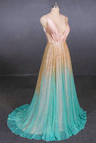 Unique V-Neck Sleeveless Sequins Long Evening Dress P1250