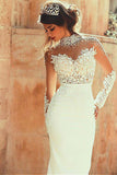 Long Sleeve Mermaid High Neck Lace Appliques Open Back Ivory Long Wedding Dresses uk PW145