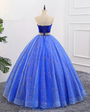 Ball Gown Sweetheart Strapless Blue Prom Dress with Beading Tulle Quinceanera Dress P1354