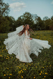 Charming Long Sleeves Lace V-Neck Bohemian Backless Beach Wedding Dress W1256