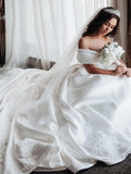 Ball Gown Off the Shoulder Satin White Sweetheart Wedding Dress W1210