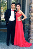 Elegant A Line Chiffon Open Back Halter Slit Red Long Cheap Prom Dresses uk PW58