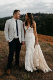 Princess Mermaid V-Neck Lace Appliques Ivory Wedding Dress W1205