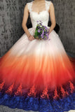 Princess Sweetheart Lace Appliques Ombre Tulle Long Prom Dresses Wedding Dresses W1119