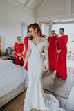 Charming Off the Shoulder Long Sleeves V-Neck Mermaid Wedding Dress Bridal Dress W1194