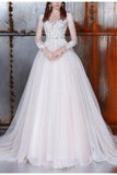Long A-Line Long Sleeve Tulle Lace Plus Size Princess Elegant Wedding Dress PM32