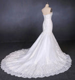 Charming Strapless Sweetheart Mermaid Lace Appliques White Wedding Dress W1126