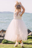 Cap Sleeves Lace Top Tulle Skirt Flower Girl Dress FG1029