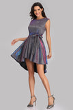 A Line Round Neck High Low With Belt Homecoming Dresses XU90819