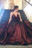 Elegant Simple Deep V Neck Spaghetti Straps Long Ball Gown Satin Prom Dresses uk PW128