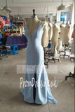 Fashion Light Blue High Neck Beads Long Two Piece Mermaid Halter Prom Dresses uk pm02