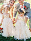 Cute Glitter A Line Gold Sequins Tulle Flower Girl Dress FG1028