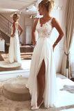 Elegant V-Neck Ivory Chiffon Wedding Dress with Appliques Wedding Gowns W1263