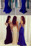 Mermaid Black Lace Backless Prom Dresses Evening Gown