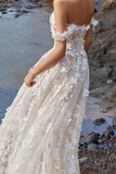 Sweetheart Off the Shoulder Tulle Ivory Appliques Wedding Dress W1242