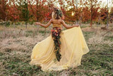 Chic Two Pieces Yellow Long Country Wedding Dresses With Lace Prom Dresses P1409