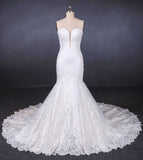 Charming Strapless Sweetheart Mermaid Lace Appliques White Wedding Dress W1126