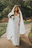 Rose Lace Sweetheart Boho Wedding Dresses Spaghetti Strap Beach Wedding Dresses PW381