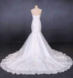 Charming Strapless Sweetheart Mermaid Lace Appliques White Wedding Dress W1126