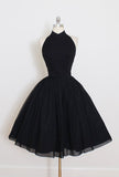 Black Chiffon Halter Homecoming Dress Short Prom Dress