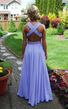 Charming V-Neck Prom Dresses Chiffon Prom Dresses Backless A Line Prom Dresses