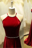 Cheap Pearl High Quality Gorgeous A Line Satin Halter Backless Floor-Length Prom Dresses PM179