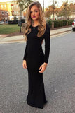 Black Elegant Mermaid Scoop Long Sleeves Prom Dress