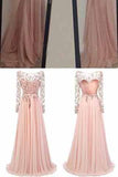 A Line Sexy Sleeve Backless Long Lace Pink Beads Long Prom Dress