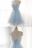 Light Sky Blue Sleeveless Open Back Homecoming Dress Short Prom Dress